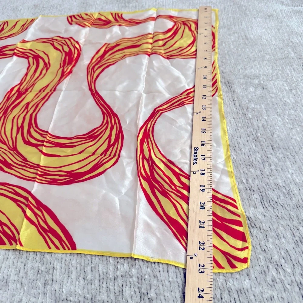 Vintage Abstract Print Silk Scarf‎ 23” Red Yellow White Square